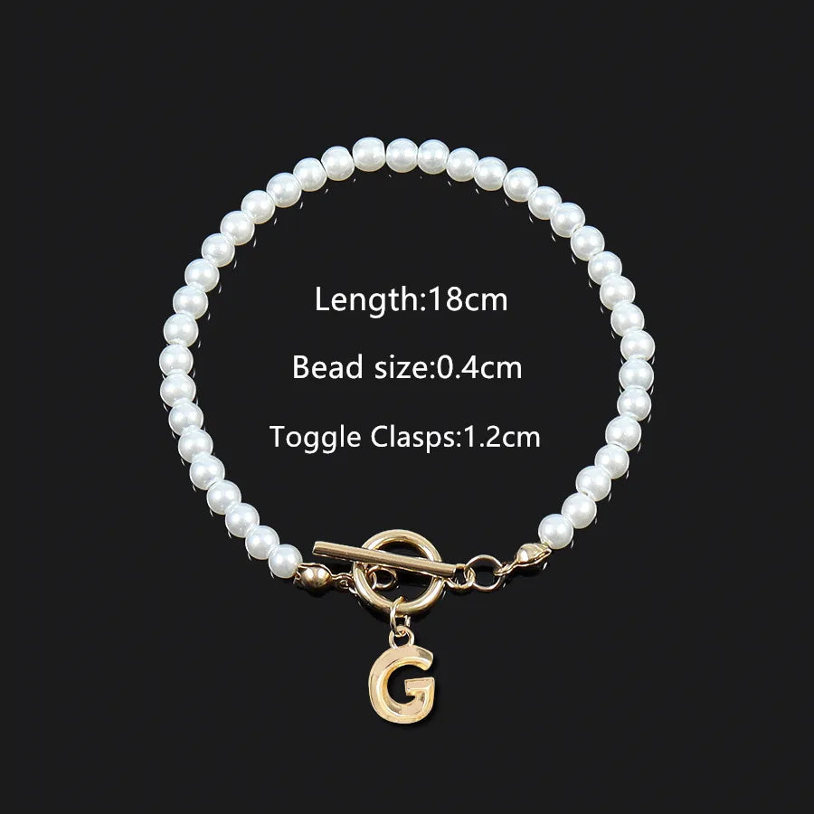 Elegant Vintage Style Classic Style Letter 304 Stainless Steel Artificial Pearl Beaded Chain Beaded Bracelets Wholesale