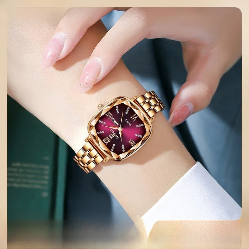 SENO Chennuo Live Selling Retro Small Square Watch Square Steel Band Women's Watch Fashion Double Calendar Quartz Watch