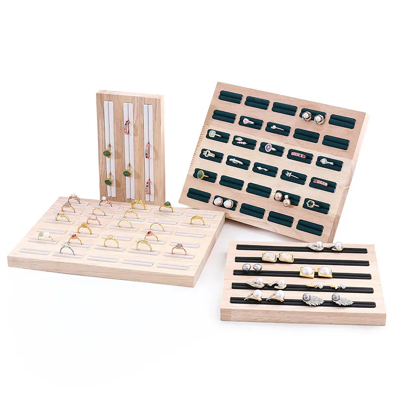 Elegant Wooden Jewelry Display Stand Ring Holder Multi-Functional Luxury Style Square Insert Plate Jewelry Accessory Showcase