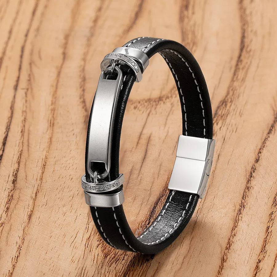 Simple New Handmade Woven Leather String Stainless Steel Ornament Bracelet Classic Men's Punk Accessories Bracelet Magnetic Buckle Jewelry  Direct Sales