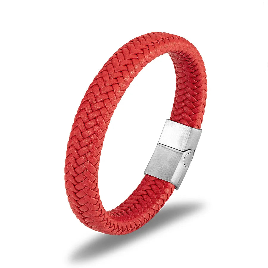 classic style commute color block stainless steel pu leather plating gold plated men's bangle