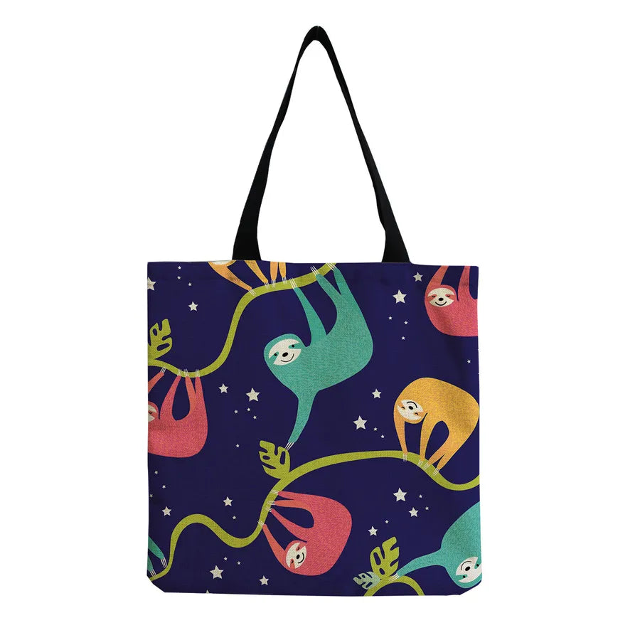 Women's Cute Cartoon Letter Linen Shopping bags