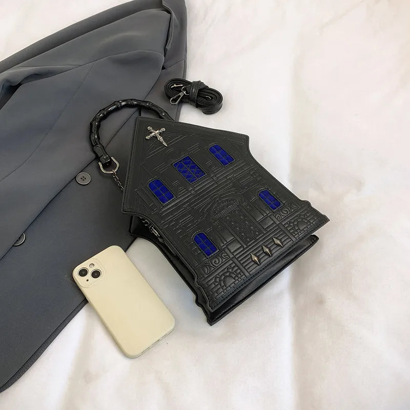 Halloween Small Crossbody Shoulder Bag Fashionable  House Shape Square Bag Zipper Closure Single Strap