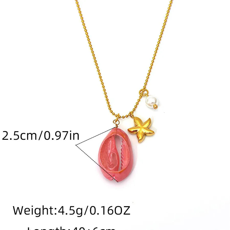 Wholesale Jewelry Cute Hawaiian Beach Starfish Shell 304 Stainless Steel 18K Gold Plated ball chain Pendant Necklace