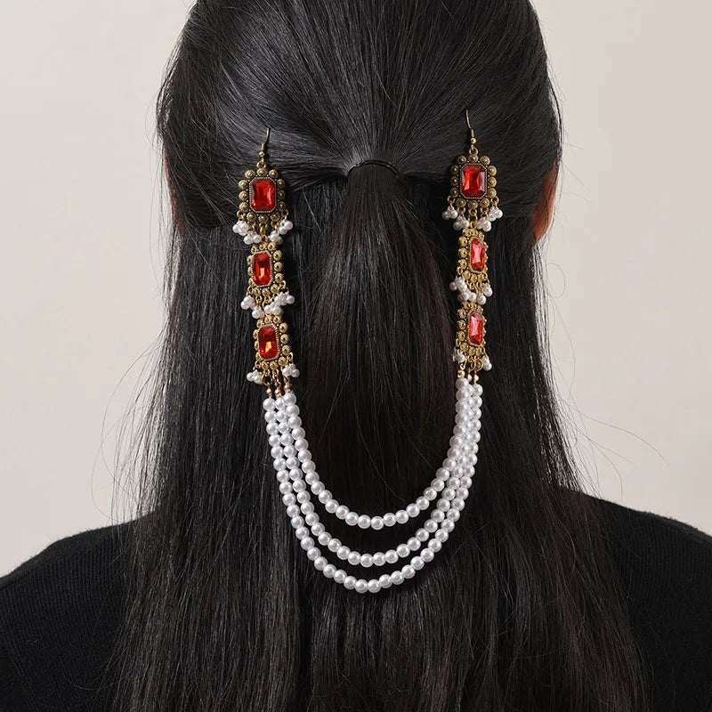 Vintage Style Women's Square Imitation Pearl Alloy hair chain