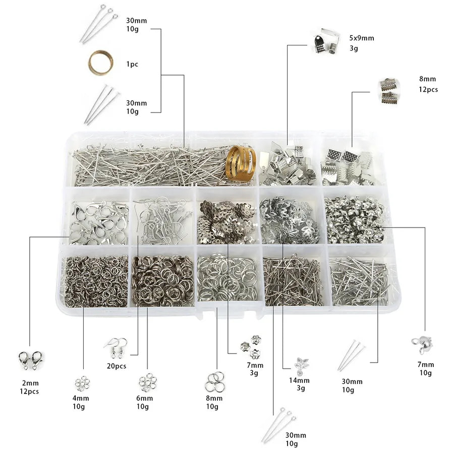 Handmade Beading Jewelry Accessories Kit Earring Hook Bracelet Necklace Material Tool Set Round Circle Chain Metal Simple Design