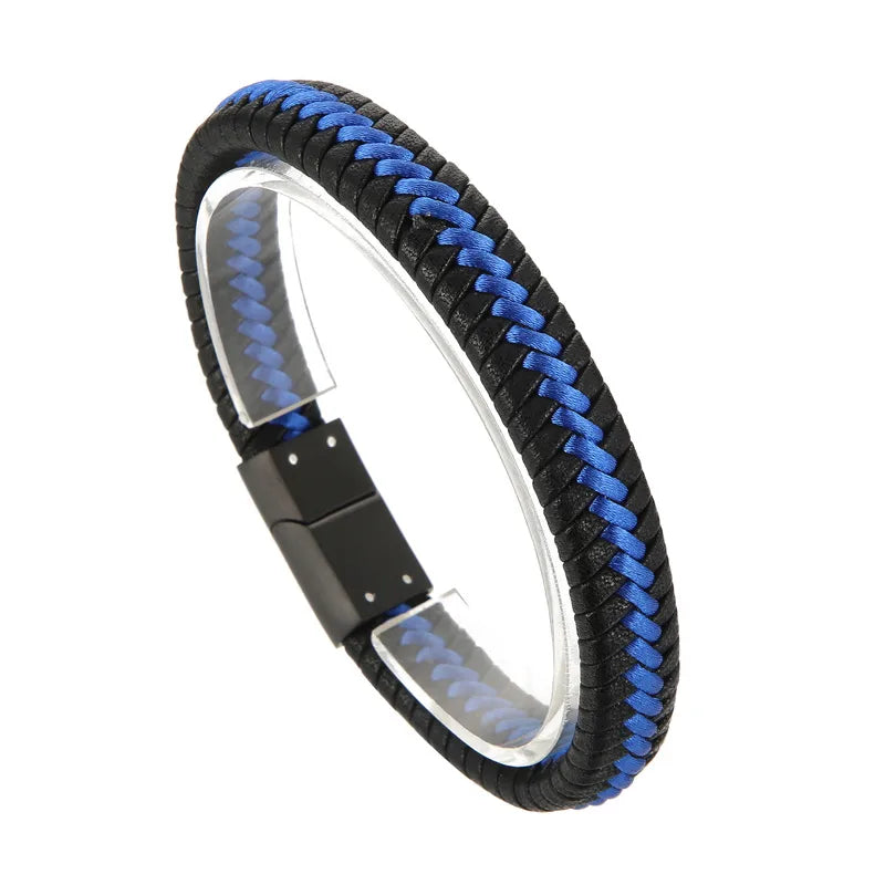 simple style geometric color block stainless steel cotton rope cowhide unisex wristband