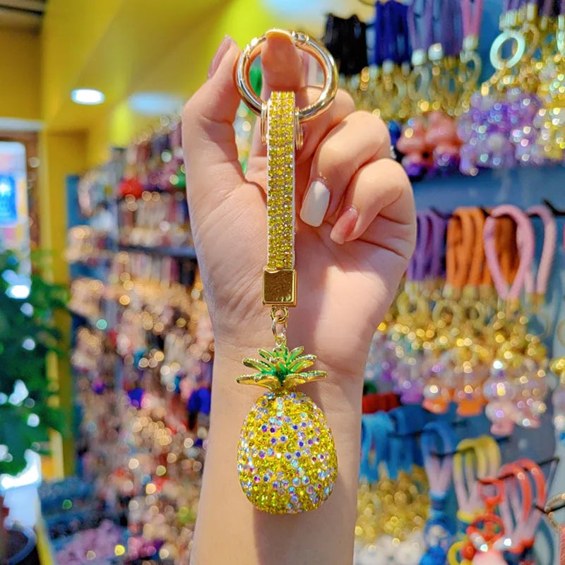 Pineapple Design Full Drill Ceramic Keychain Couple Bag Charm Chain Ring Lanyard Christmas Valentine's Day New Year Gift