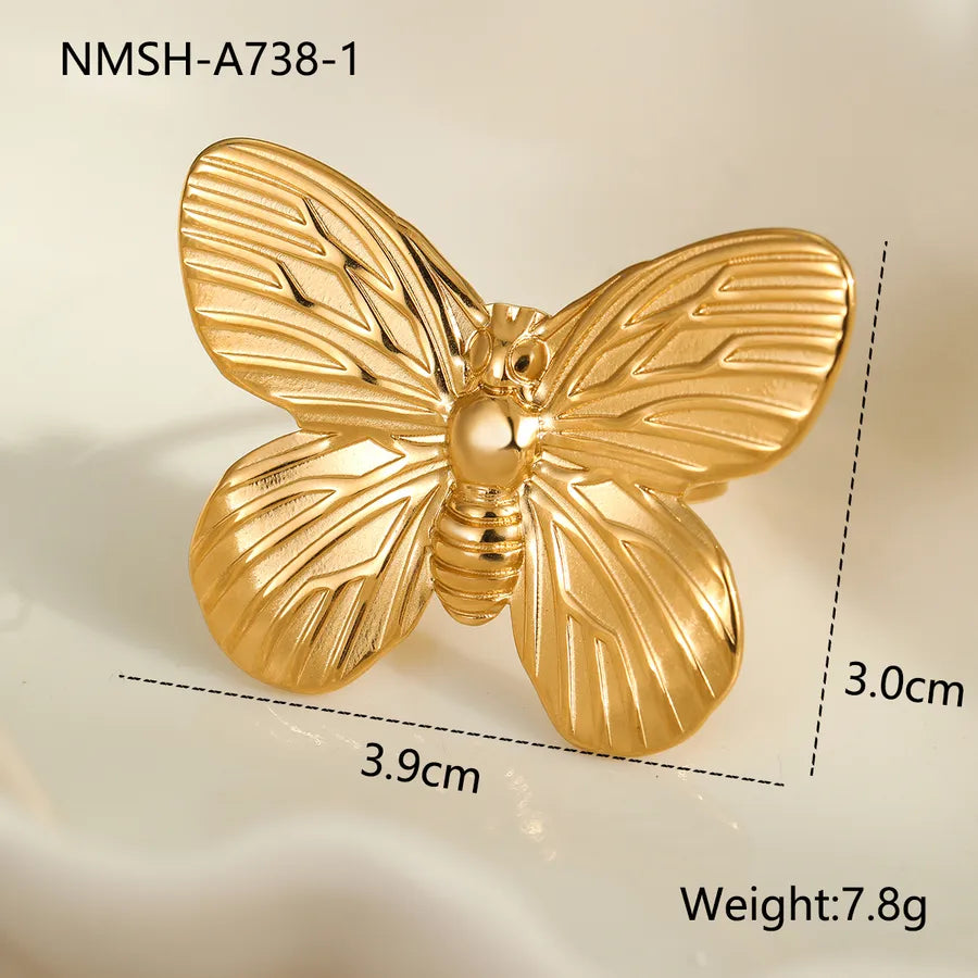 Wholesale Jewelry IG Style Elegant Glam Flower Butterfly Bow Knot 304 Stainless Steel Open Rings