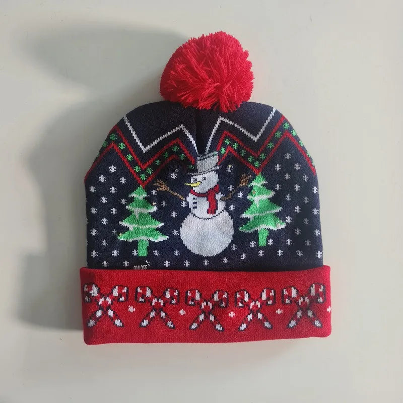 In Stock  Christmas Hat with Light Led Seven-Color Lights Adult Jacquard Hat Woolen Cap Men's and Women's Knitted Hat