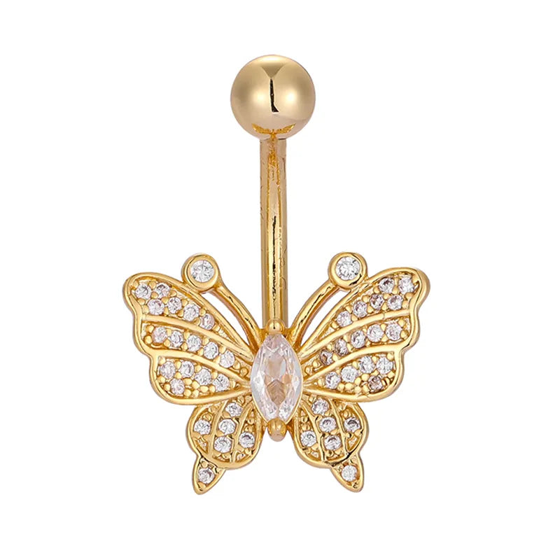 1 Piece Belly Rings Casual Butterfly 316L Stainless Steel  Polishing Zircon 18K Gold Plated