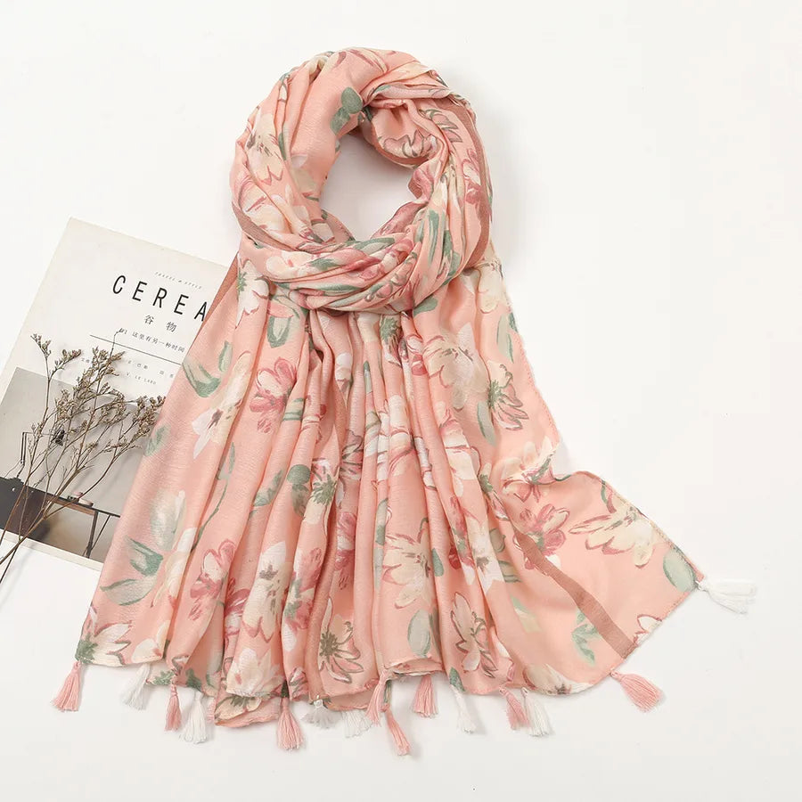 women's retro color block polyester printing scarf