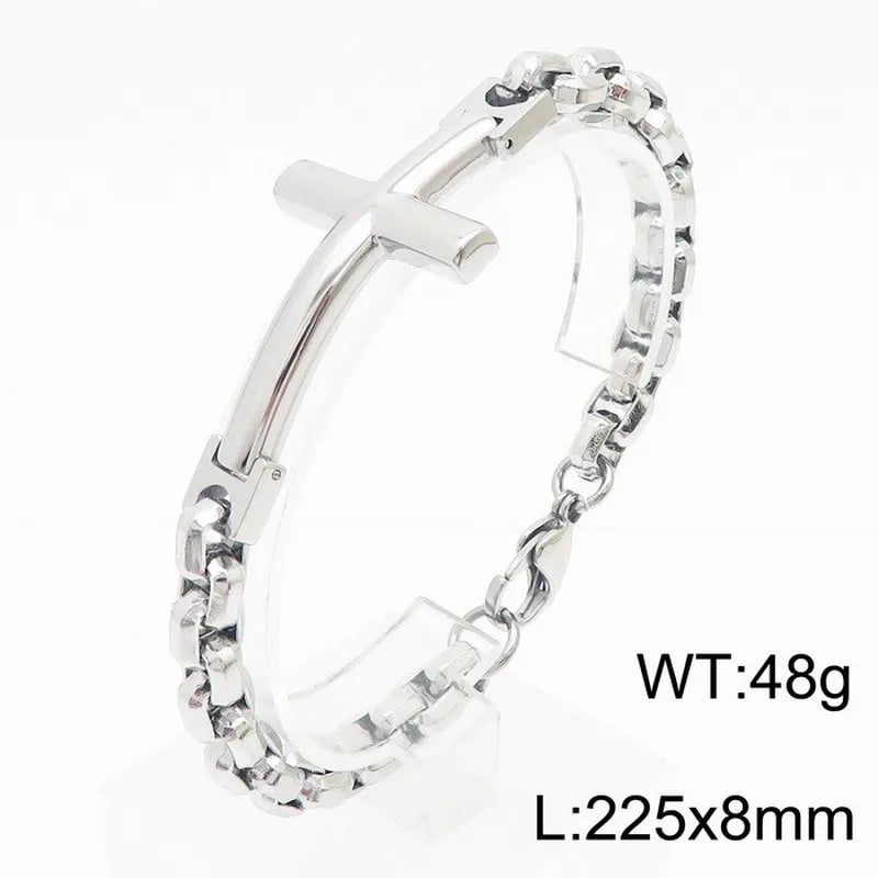 Hip-Hop Cross Titanium Steel 18K Gold Plated Men's Bracelets