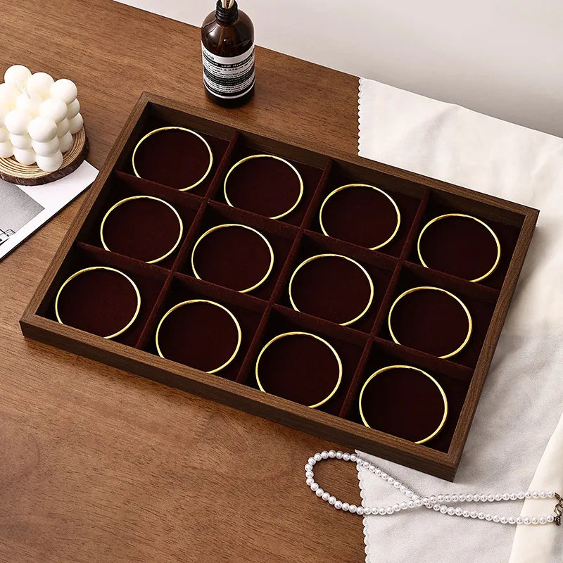Walnut Wood Jewelry Display Tray Earring Necklace Bracelet Ring Stand Night Market Stall Props Luxury Style Jewelry Holder