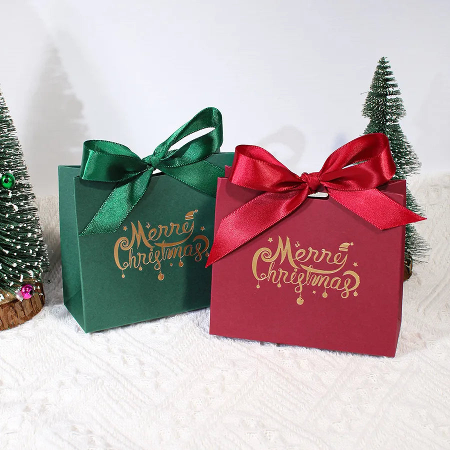Merry Christmas Gift Box Decorative Multicolor Christmas Packaging Box Holiday Festive White Cardstock Bell wreath Design