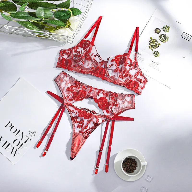 wholesale new fashion embroidered lace see-through underwear