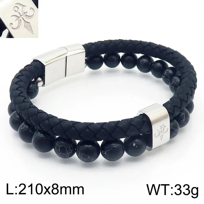 Simple Style Solid Color Titanium Steel Layered Men's Bracelets