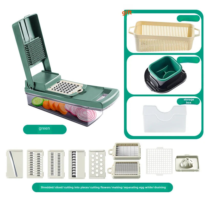 Multi-function vegetable cutter household kitchen shredded artifact draining basket with brush potato slice grater