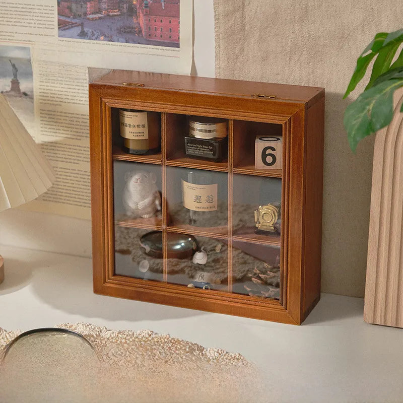 Jiugongge hairpin storage box retro multi-grid tray desktop cosmetics solid wood jewelry organizing box hand gift box