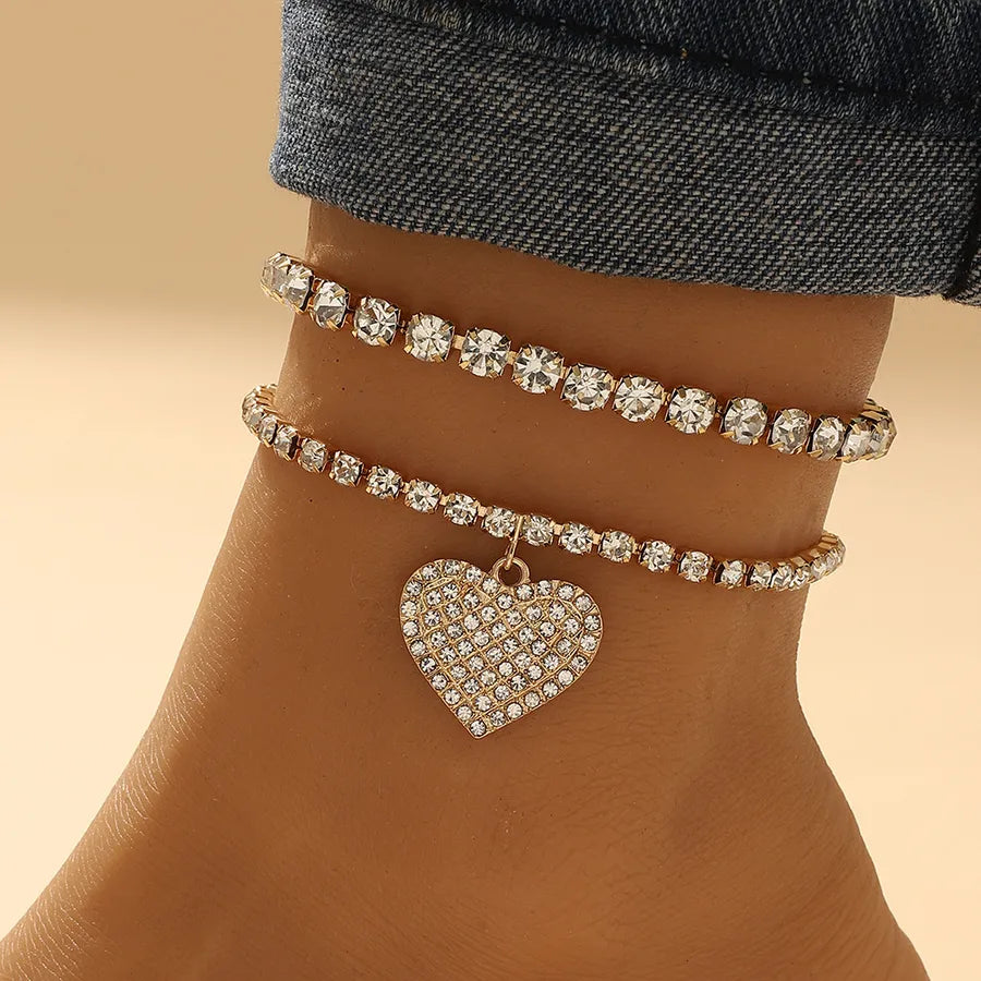 Wholesale Jewelry Elegant Retro Heart Shape Alloy Rhinestones Anklet