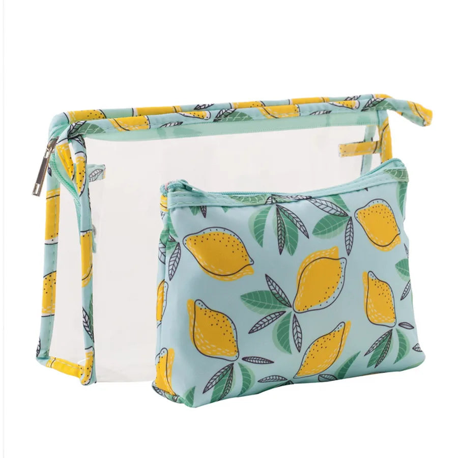 cute lemon strawberry transparent pvc canvas makeup bag