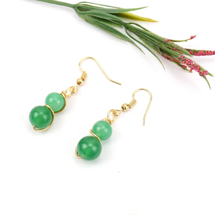 1 Pair Casual Pastoral Gourd Beaded natural stone Copper Drop Earrings