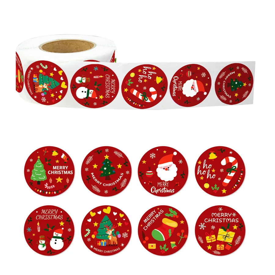 Red Christmas Joy Roll Stickers 500 Sheets Cute Style Scrapbooking Sealing Sticker Holiday Cheerful New Arrival