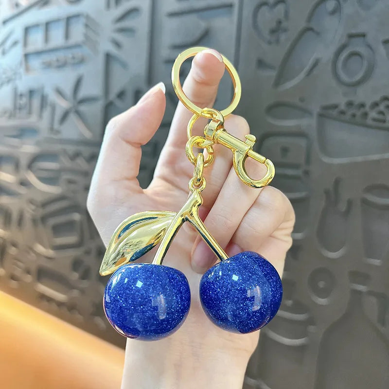 Fashionable Cherry Shiny Dust Keychain Bag Charm Car Keychain Toy Grabber Cute Resin Gift For Christmas Valentine's Day Wedding Graduation Birthday