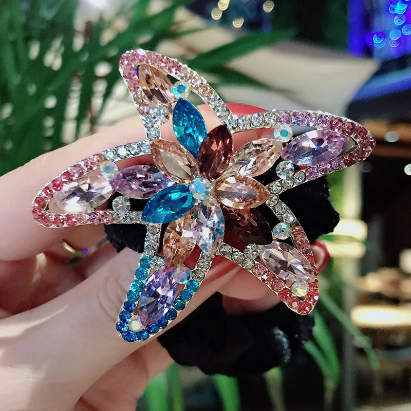 New Style Gold Velvet High-Grade Hair Ring Alloy Starfish Rhinestone High Elastic Hair Tie Bun Large Large Intestine Hair Ring