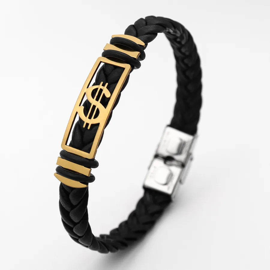Retro Punk Solid Color Pu Leather Men's Bracelets Men Cord & Leather Bracelets