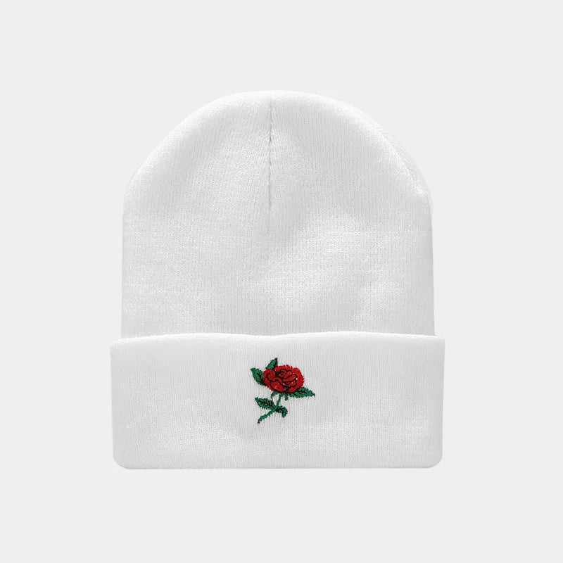 women's fashion letter rose embroidery crimping wool cap