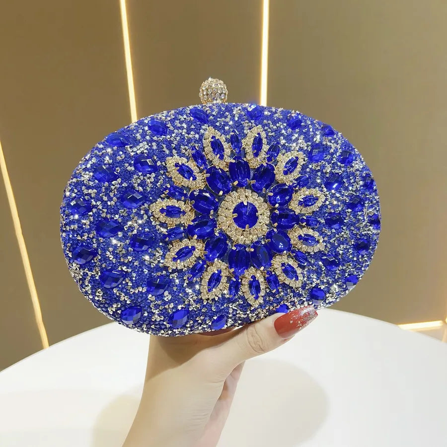 Elegant Diamond Embellished Mini Crossbody Evening Bag Luxury Polyester Round Cylinder Shape Fashion Chain Element