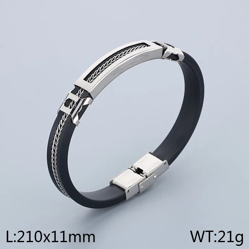 Business Classic Style Geometric 304 Stainless Steel Rubber 18K Gold Plated Men's Bangle