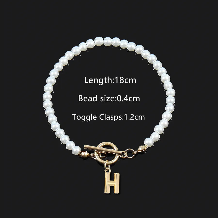 Elegant Vintage Style Classic Style Letter 304 Stainless Steel Artificial Pearl Beaded Chain Beaded Bracelets Wholesale