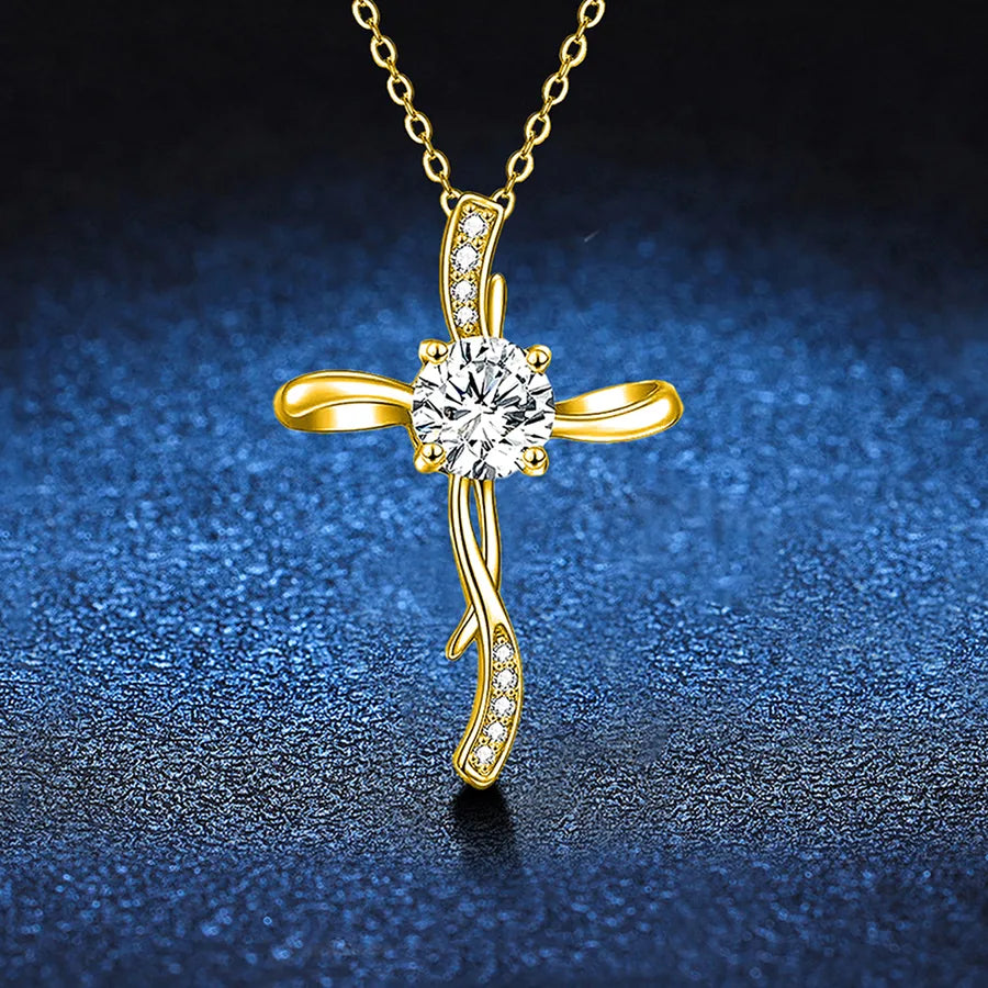1.0ct Moissanite 925 Sterling Silver Pendant Necklace GRA Certificate Round Brilliant Cut Geometric Floral Bow Knot 18K Gold Plated Pendant Necklace