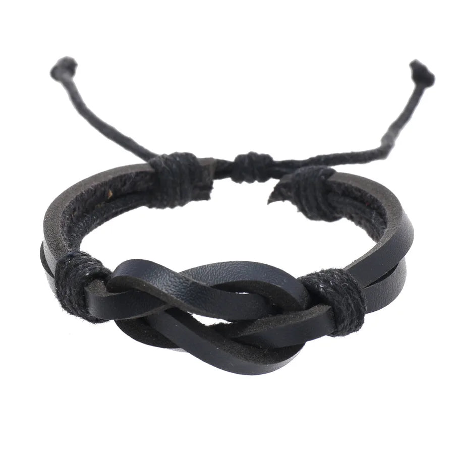 retro simple style knot pu leather wax rope men's wristband