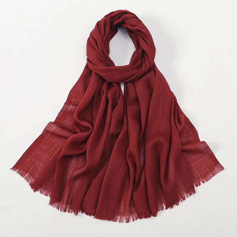 Unisex Simple Style Solid Color Slub Cotton Tassel Scarf