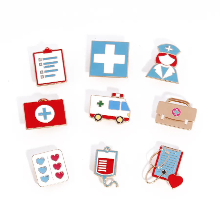 Nursing Day  Style Metal Lapel Pin Snowflake Design Emergency Ambulance Pattern Geometric Zinc Alloy Pin