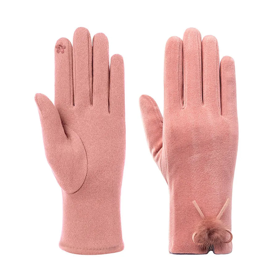 Fashionable Warm Ladies' Velvet Touchscreen Gloves Cute Ball Driving Outdoor Cycling Cold Proof Winter Hand Warmers