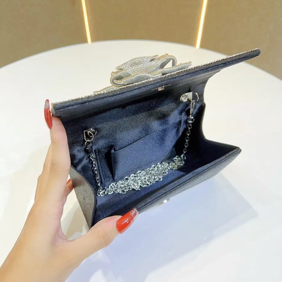 New Full Drill Handbag Water Diamond Flower Chain Small Square Bag Handbag Single Shoulder Slant Cross Evening Bag Ladies Purse