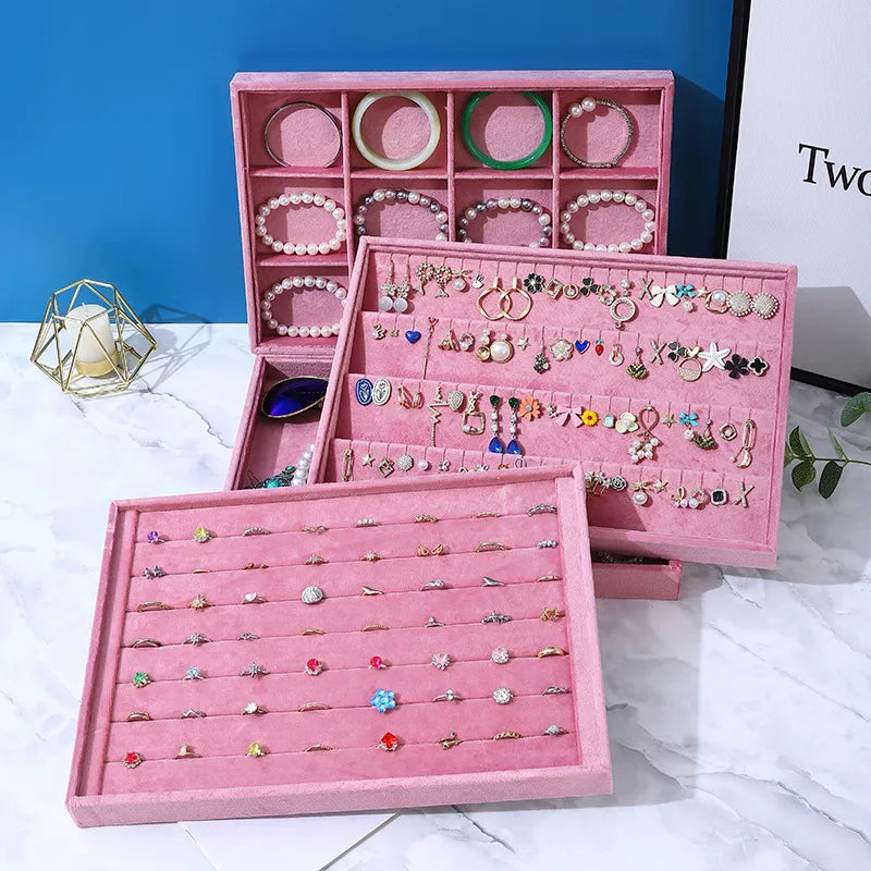 Casual Rectangle solid wood Flannel Jewelry Display Jewelry Rack