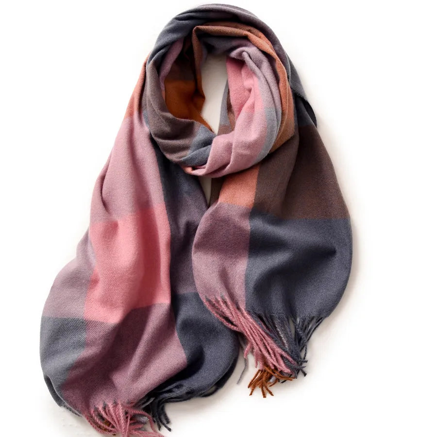women's retro plaid imitation cashmere tassel winter scarves