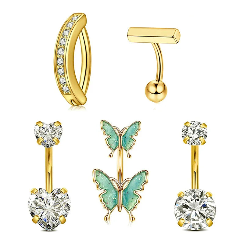 1 Set Belly Rings Simple Style Classic Style Solid Color 304 Stainless Steel Inlay Zircon Belly Rings