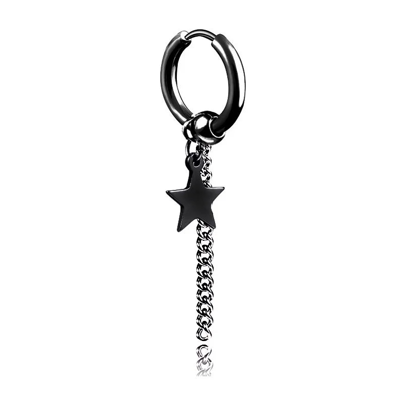 punk titanium steel earrings men's long tassel chain earrings single
