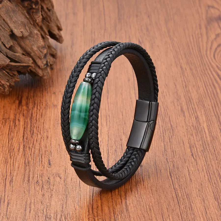 Vintage Style Classic Style Roman Style Geometric Leather rope Stone Metal Inlay Stone Men's Bracelets