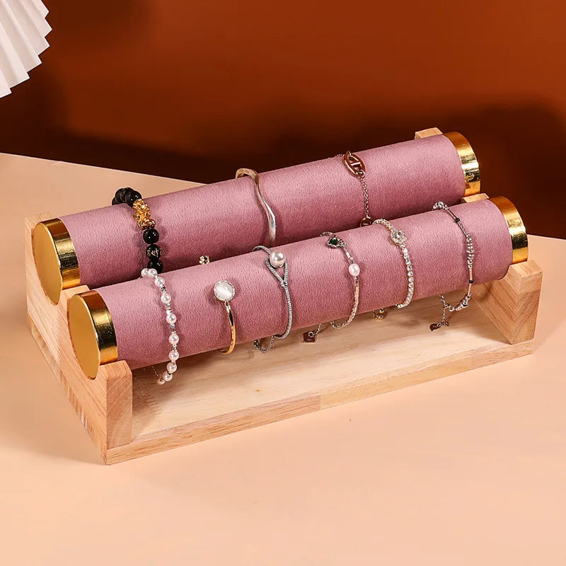 Gold Edged Solid Wood Three Tier Bracelet Stand Chain Display Stand Jewelry Stand Staircase Design High End Feeling Craftsmanship