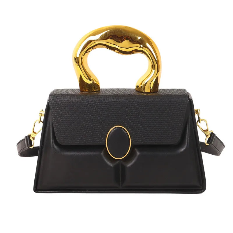 Women's Small Pu Leather Stripe Classic Style Square Magnetic Buckle Handbag Crossbody Bag