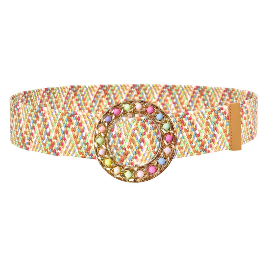 Vacation Classic Style Solid Color Alloy Straw Women's Woven Belts