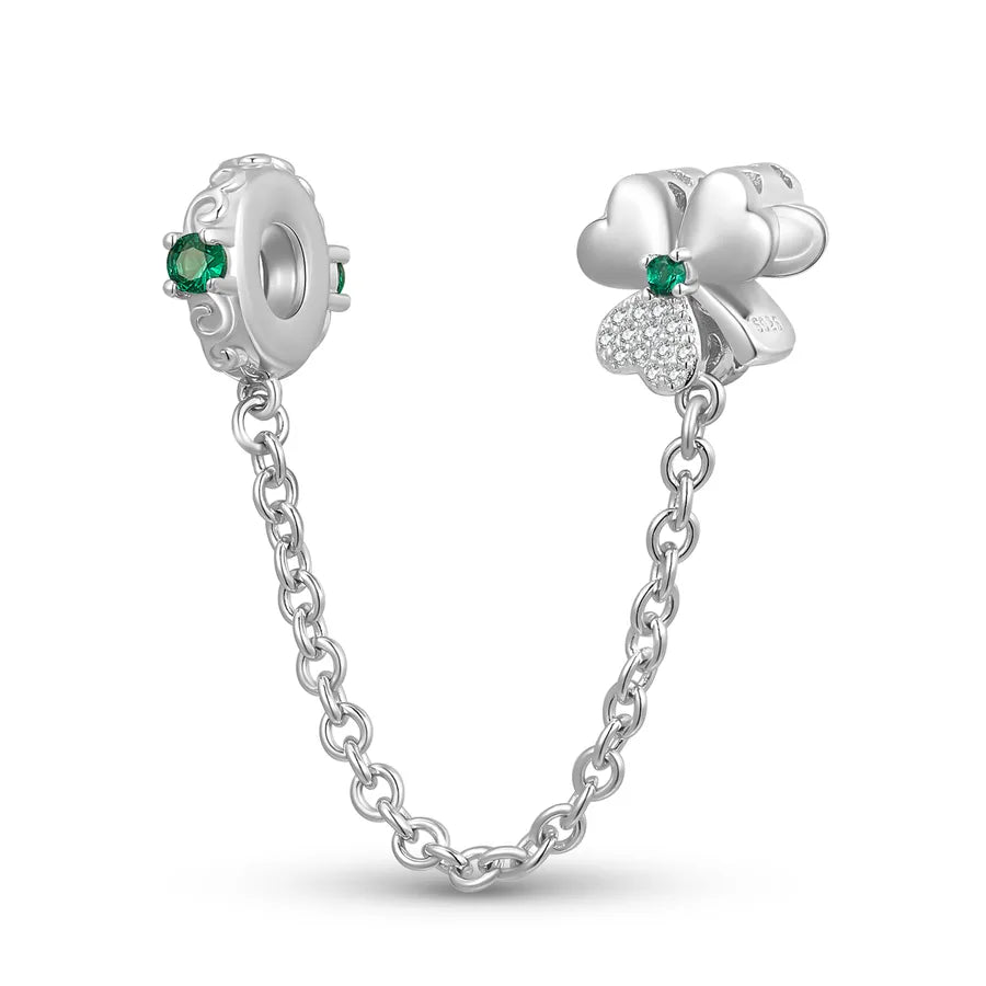 Lucky Three-leaf Clover Safety Chain Pendant Original Design 925 Pure Silver Beads DIY Bracelet Accessories Fashionable  Style Jewelry Gifts For Women
