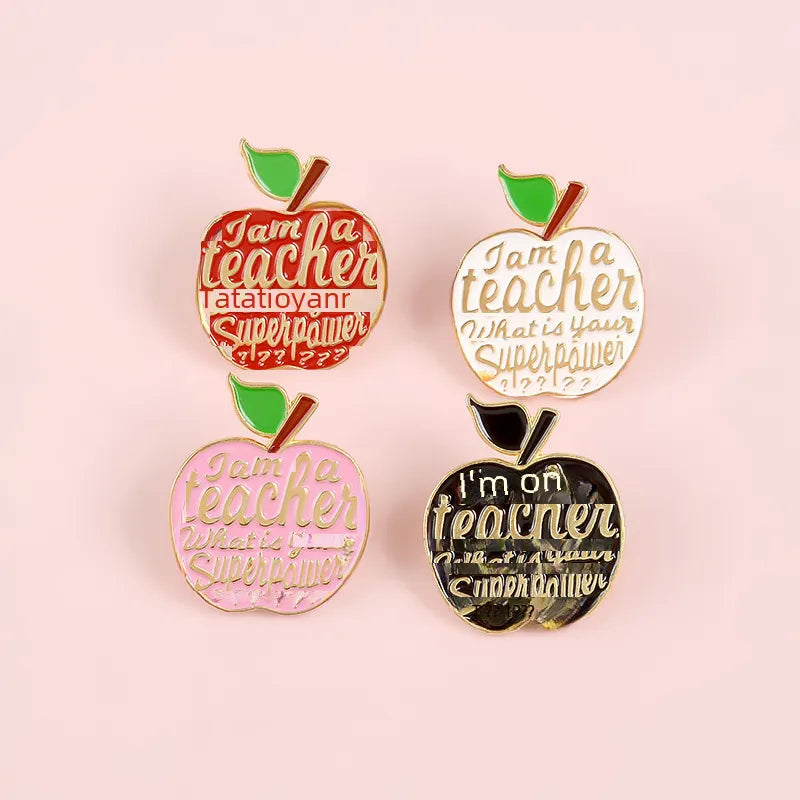 Cartoon New Teachers' Day Gift Brooch Four Color Apple Fun Letters Teacher Brooch Clothes Pin Accessories